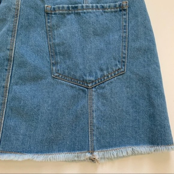 Forever 21 Jean Mini Skirt Seamed Front Distressed Raw Hem Denim Skirt Size 30 - Picture 8 of 10